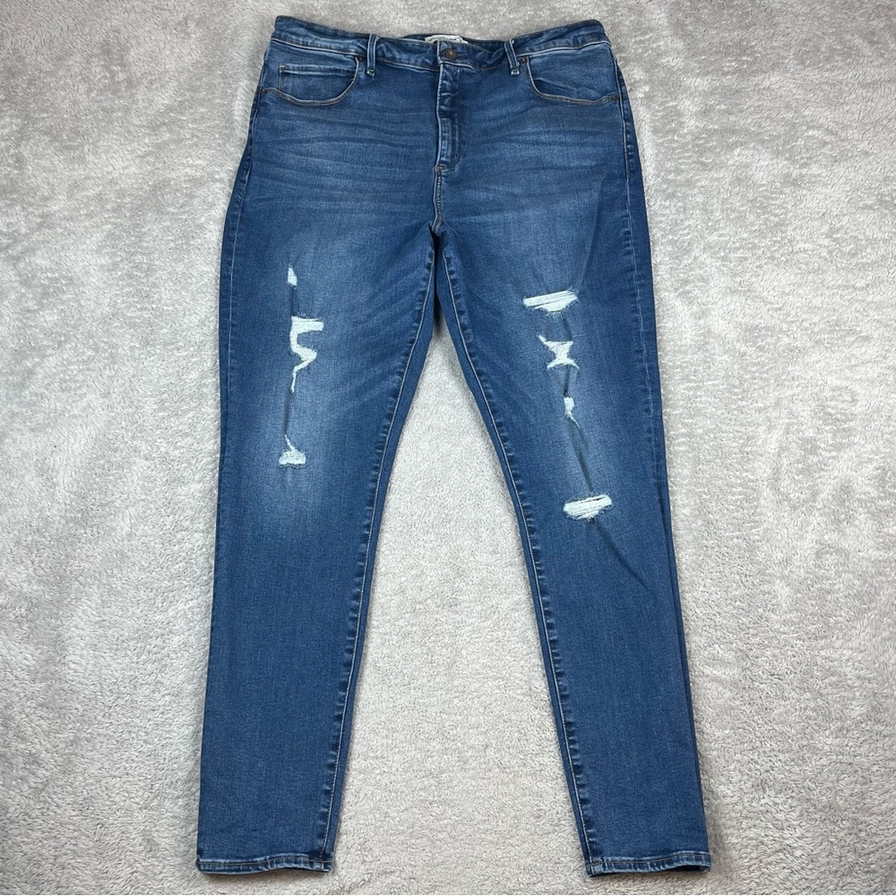 Abercrombie & Fitch AF Curve Love Skinny‎ High Rise Distressed Jeans 34 18 Long